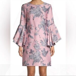 BADGLEY MISCHKA PINK & Blue Jaqured BELL SLEEVE DRESS Size 2